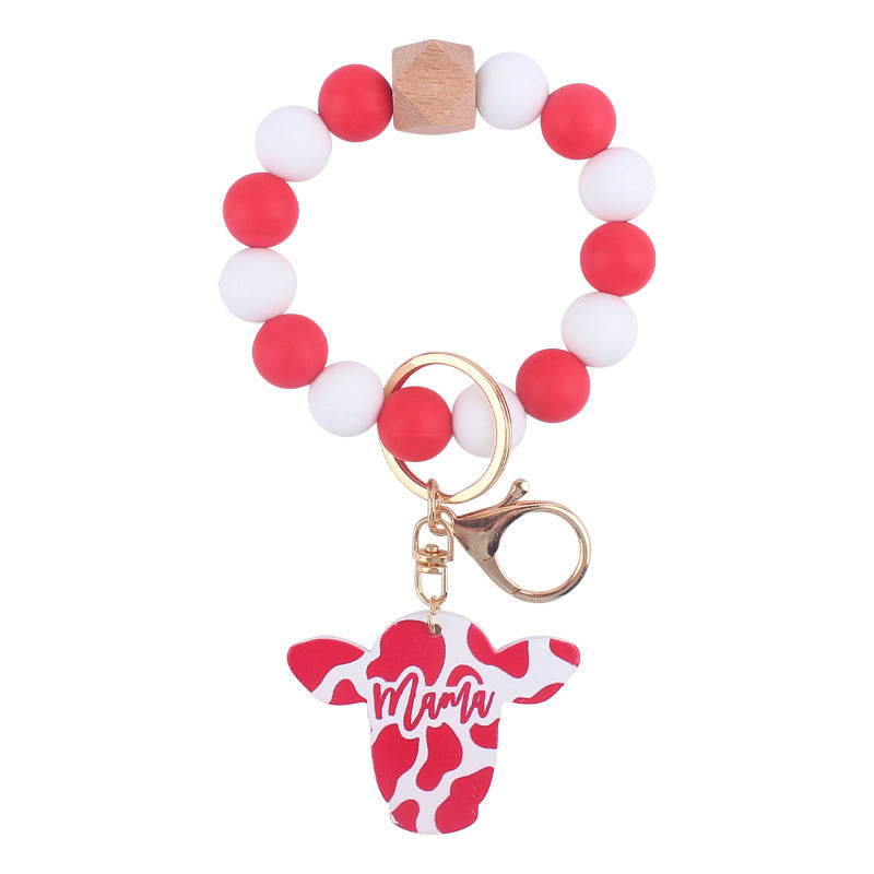 Wholesale Silicone Beads Cartoon Western Style Bull Head Wooden Sign Pendant Bracelet Keychains